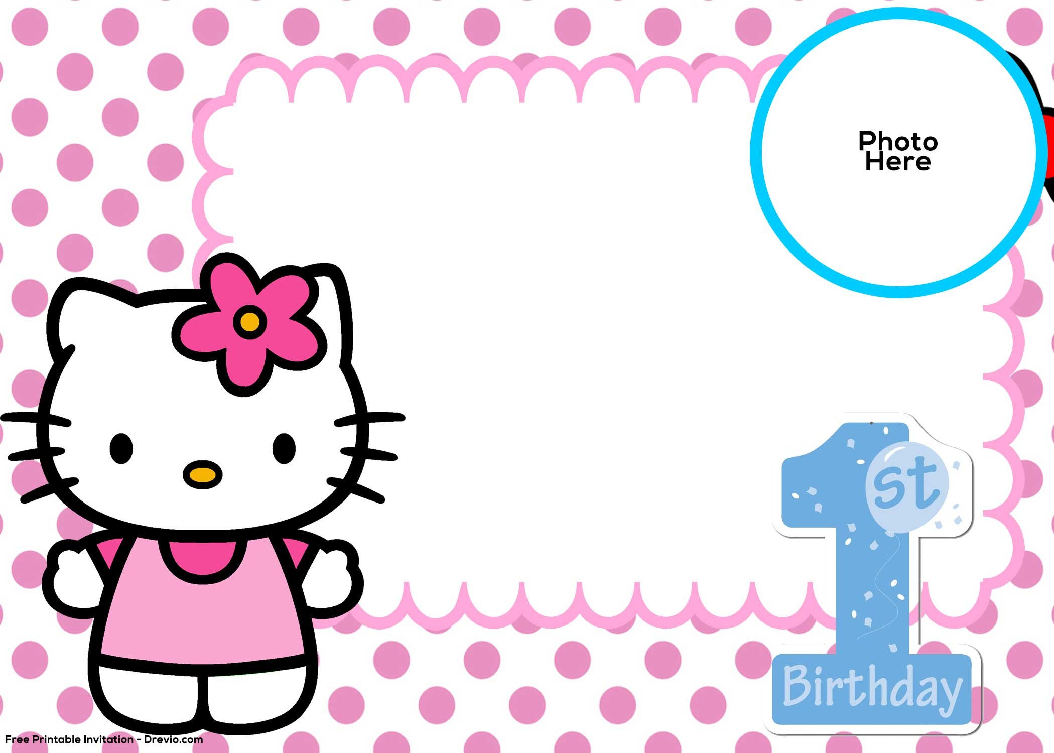 FREE Hello Kitty 1st Birthday Invitation Template