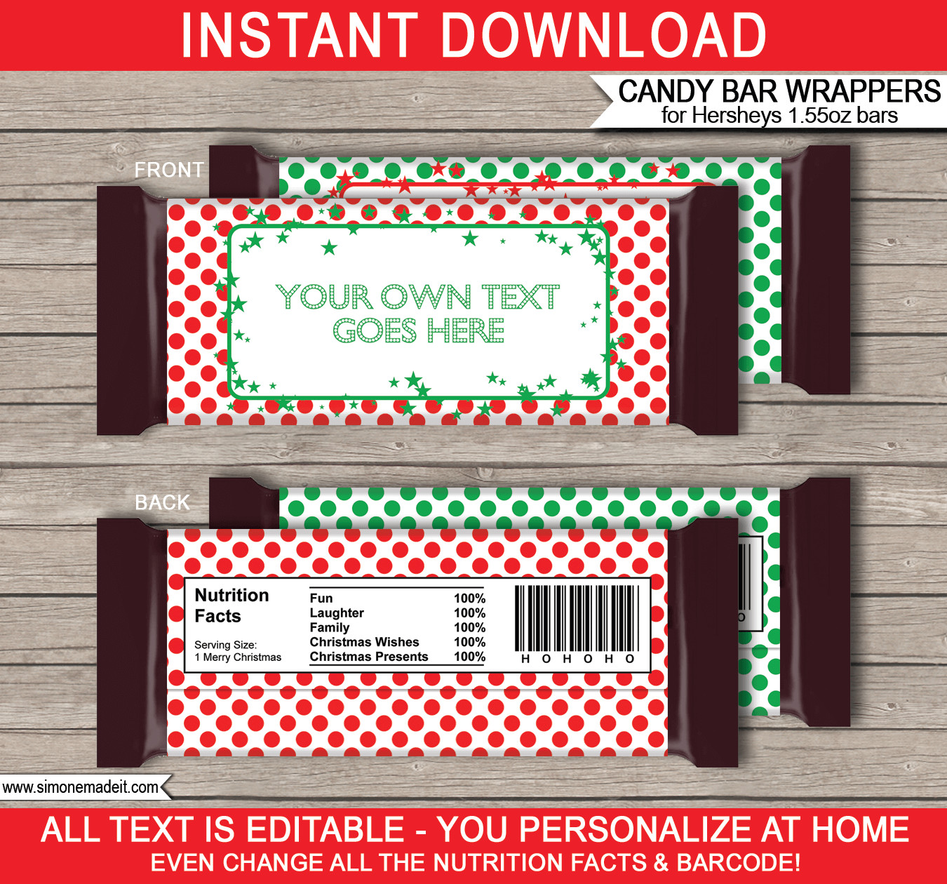 Christmas Hershey Candy Bar Wrappers