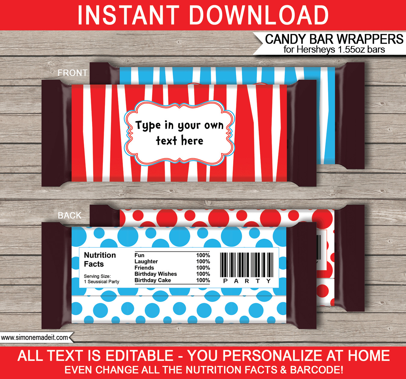 Dr Seuss Hershey Candy Bar Wrappers