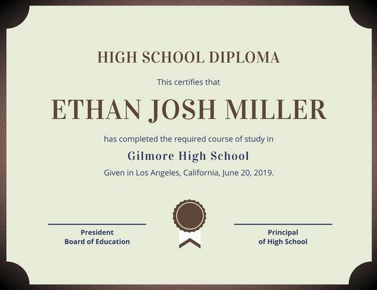 High School Diploma Certificate Templates Canva