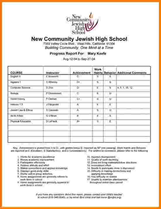 4 high school report card template