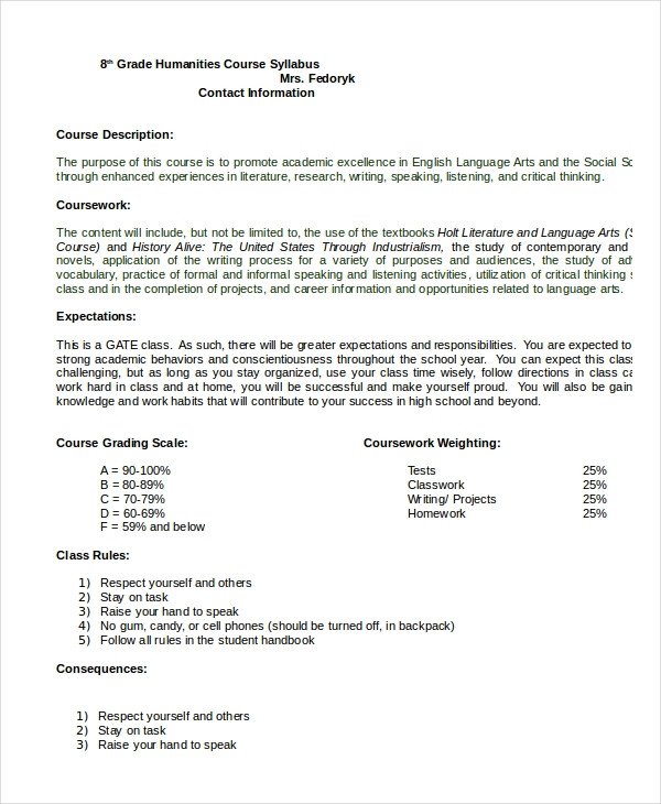 Syllabus Template 7 Free Word Documents Download