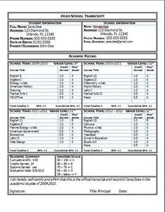 Blank High School Transcript Forms