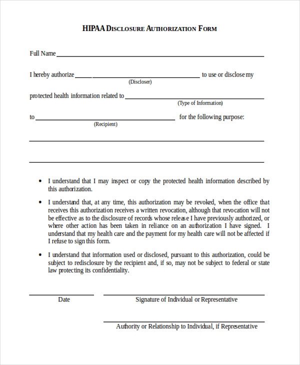 Sample Hipaa Authorization Form 9 Free Documents in Doc