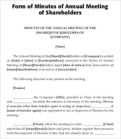hoa annual meeting minutes template annual shareholders