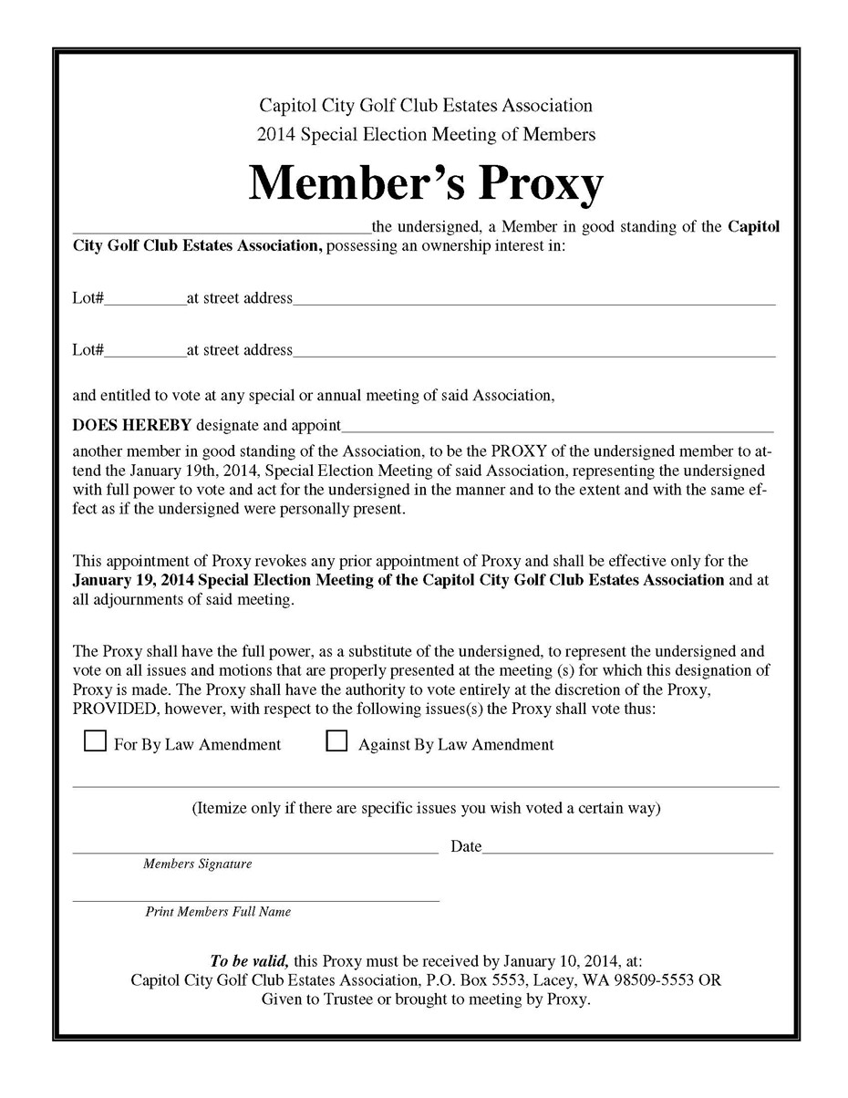 Hoa Proxy Form Template Free Printable Documents