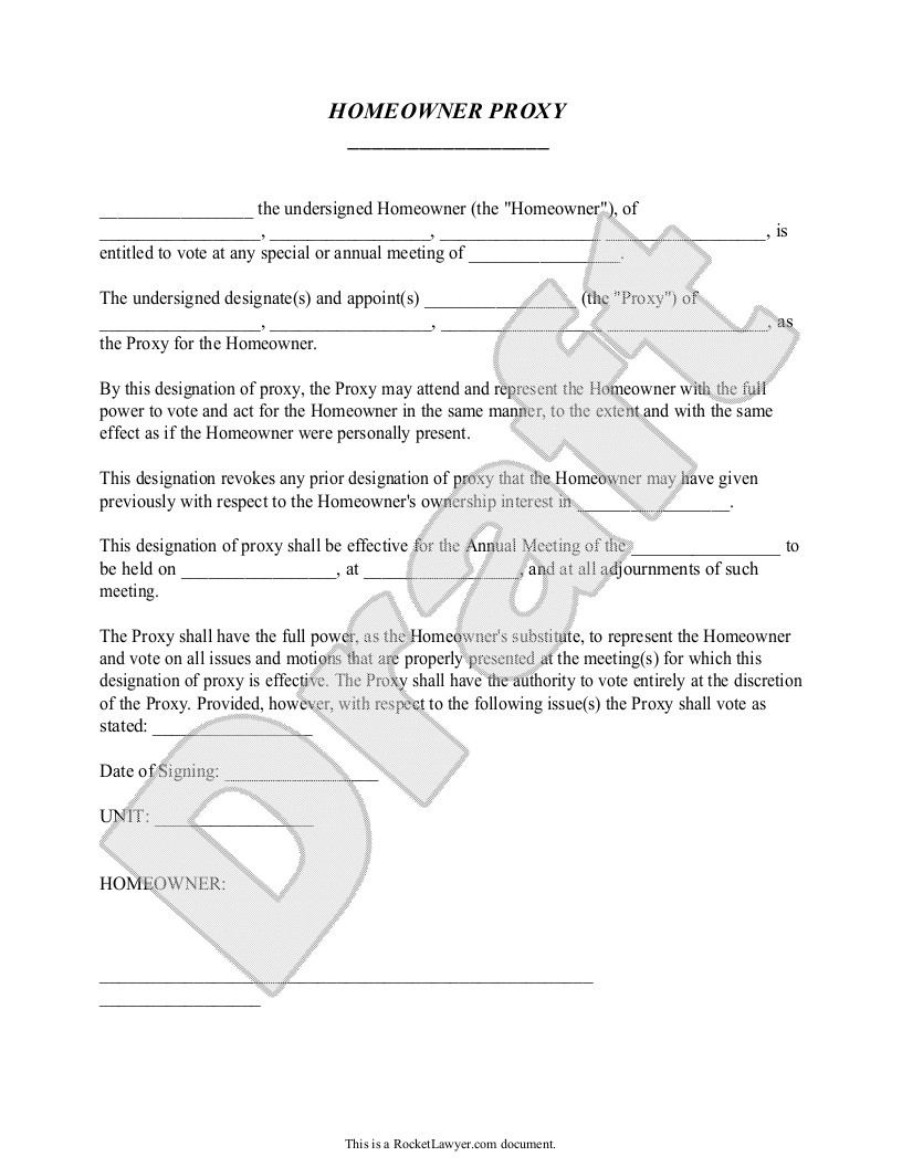 Homeowners Association Proxy Form With Sample hoa