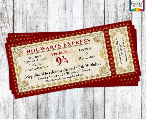 Hogwarts Express Ticket Invitation Harry Potter Birthday