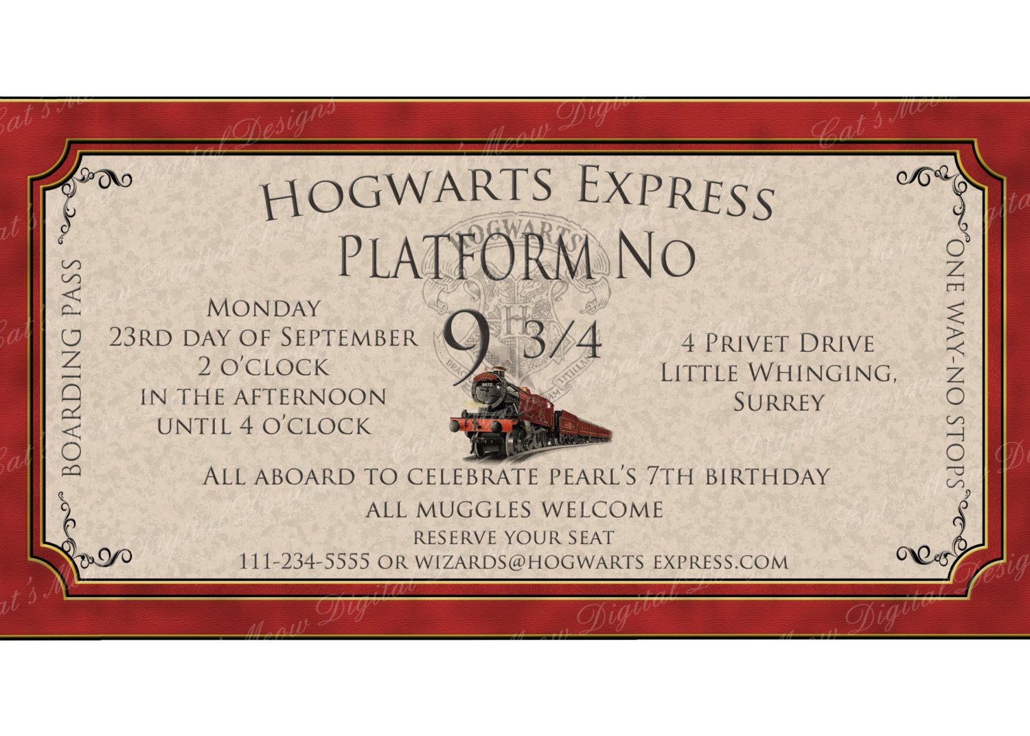 Hogwarts Harry Potter Birthday Invitation Printable