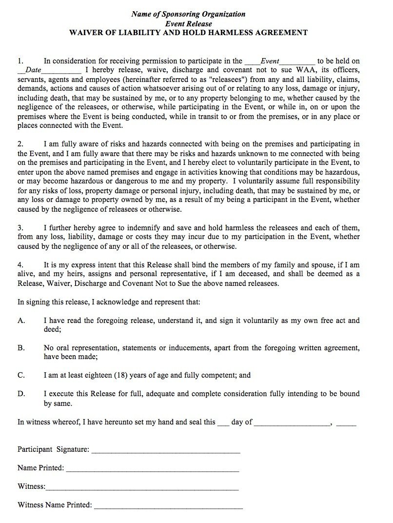 Download Sample Hold Harmless Agreement Form wikiDownload