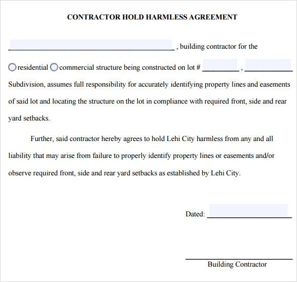 Sample Hold Harmless Agreement 10 Documents in PDF Word