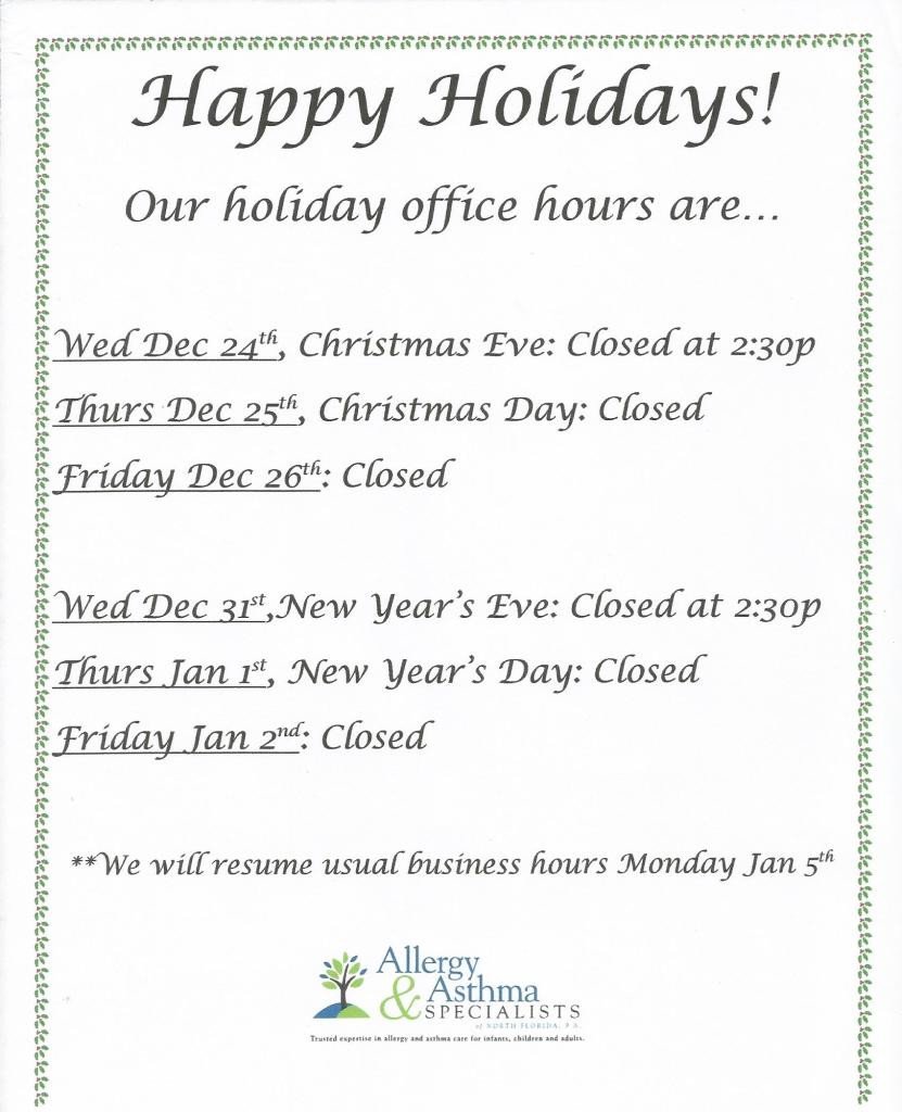 Holiday fice Hours Allergists in Jacksonville FL