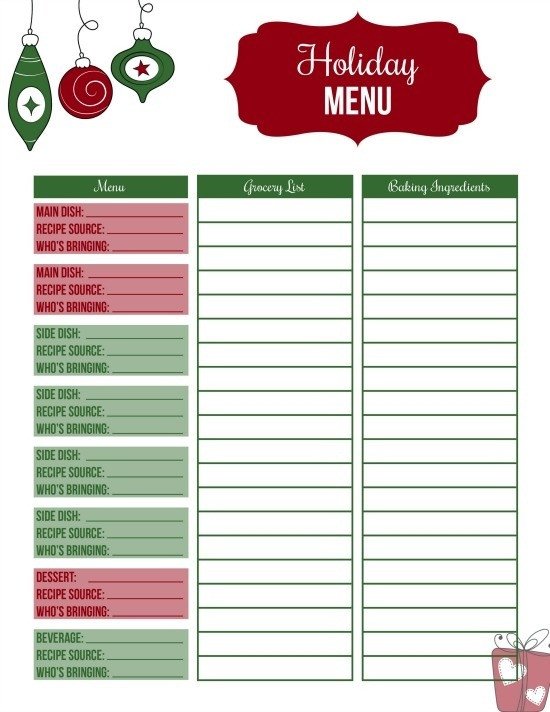 Christmas Potluck Signup Sheet