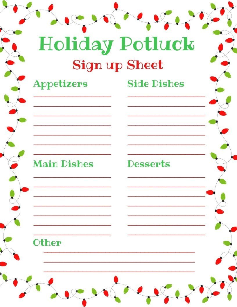Holiday Potluck Sign up Sheet Just What We Eat