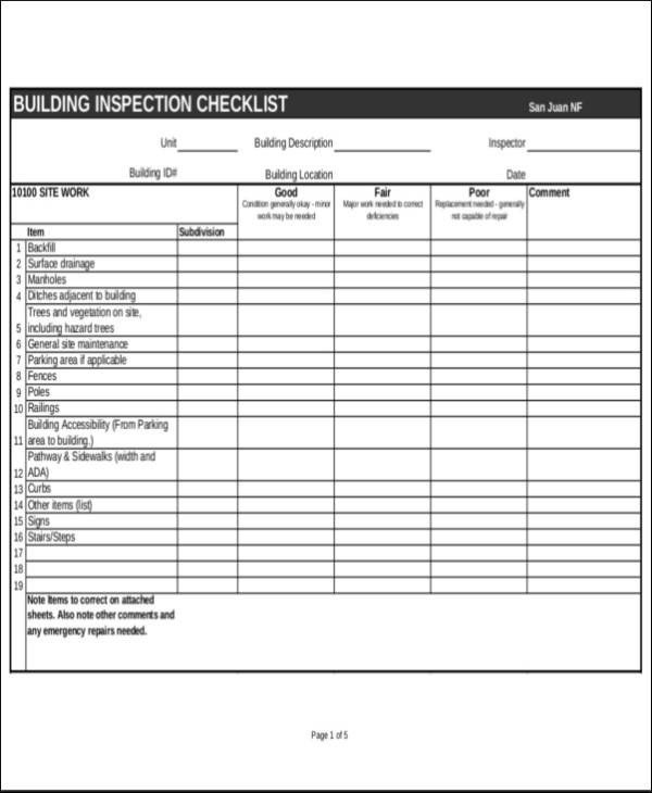 24 Inspection Checklist Samples & Templates PDF Word