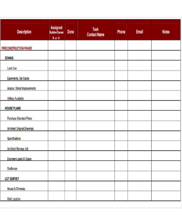 Construction to Do List Templates 5 Free Word PDF