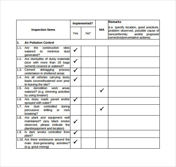 Sample Inspection Checklist 20 Documents In PDF Word