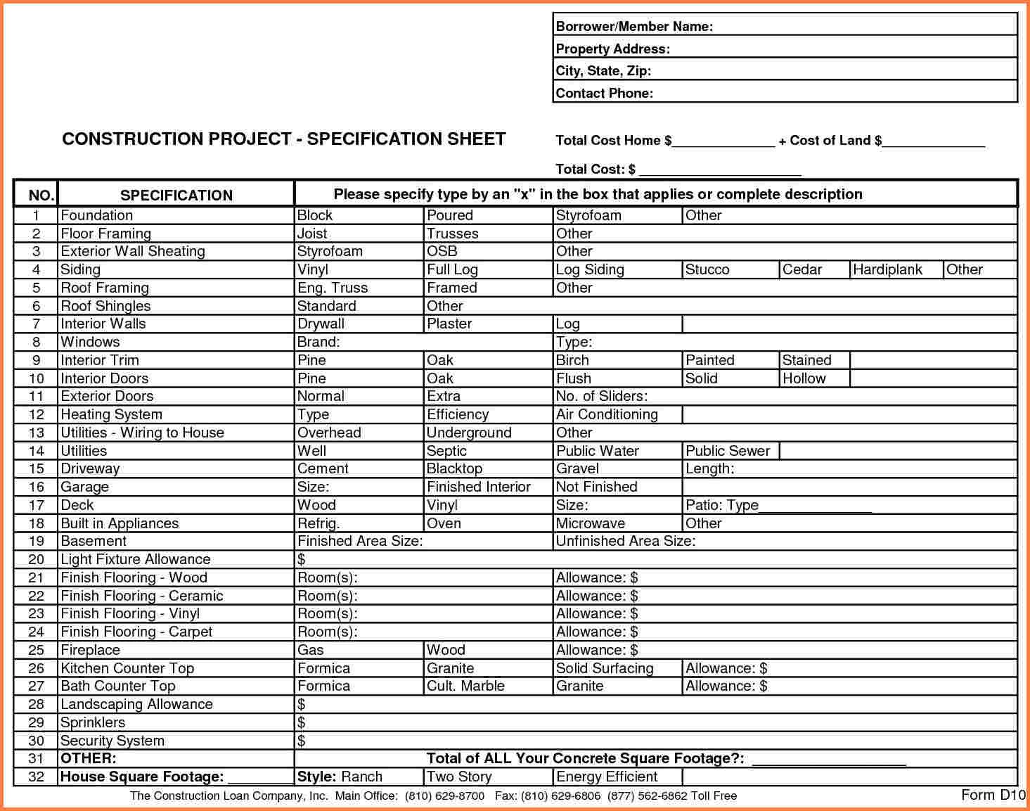 3 home construction bud spreadsheet