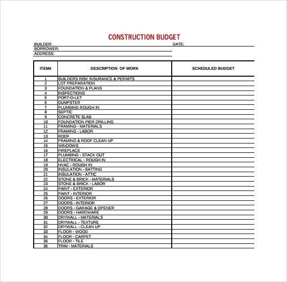 Construction Bud Template 9 Download Free Documents
