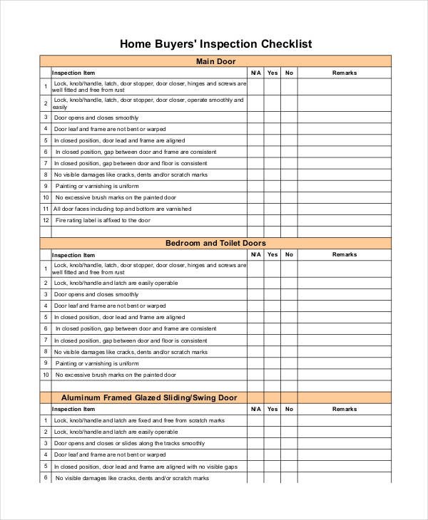 Home Inspection Checklist Template 9 Free PDF Documents