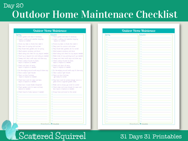 Day 20 Outdoor Home Maintenance Checklists Scattered