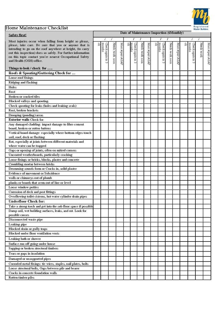 home maintenance checklist printable