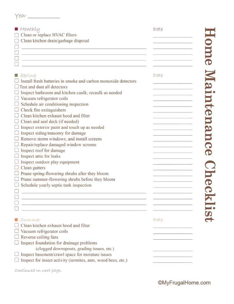Printable Home Maintenance Checklist
