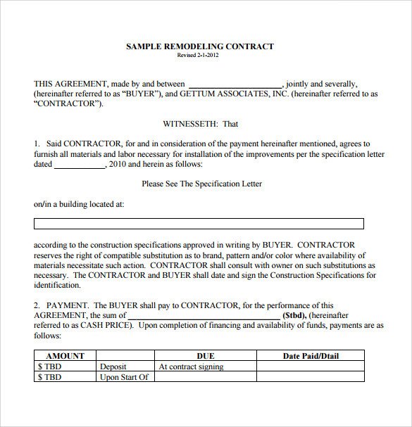 12 Remodeling Contract Templates Pages Docs Word