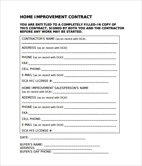 9 Home Remodeling Contract Templates Word Pages Docs