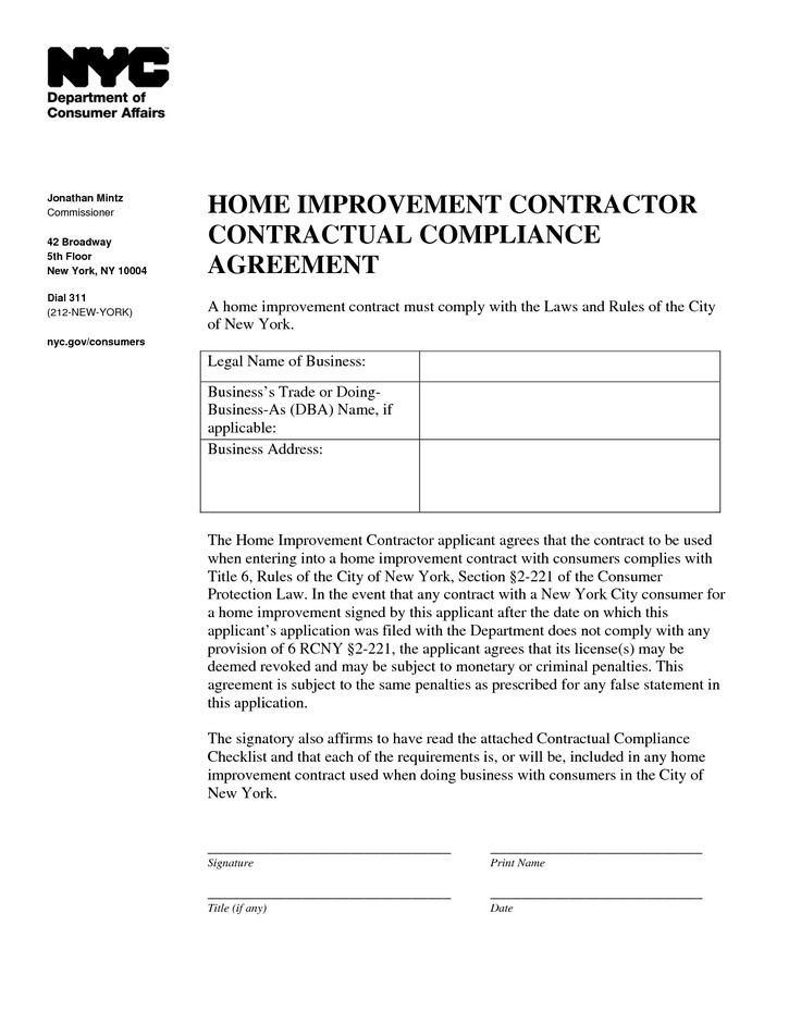 Home Improvement Contract Sample info on financing home