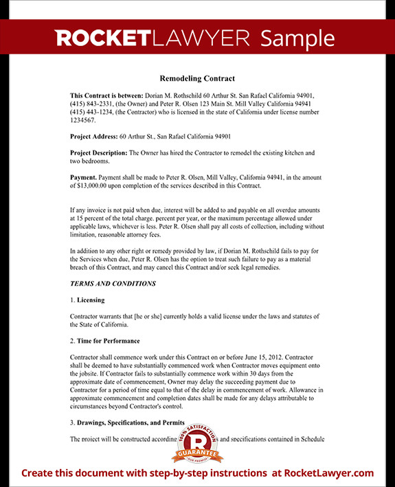 Home Remodeling Contract Form with Sample