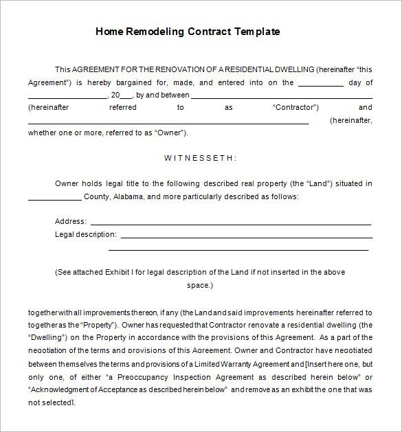 Home Remodeling Contract Template 7 Free Word PDF