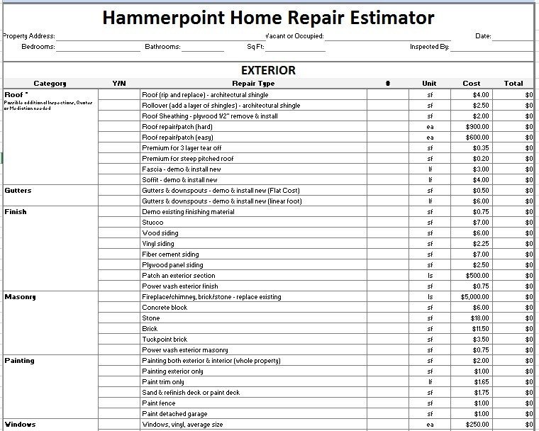 12 Free Sample Home Repair Estimate Templates Printable