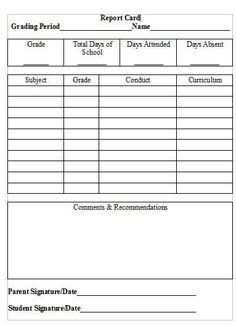 FREE Homeschool Report Card Form