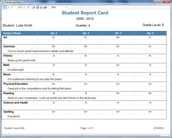 Homeschool Report Card Template Free
