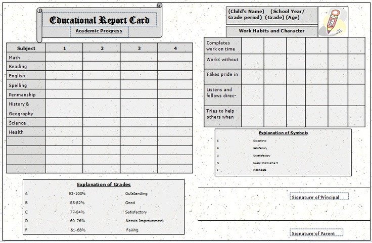 The Report Card Template Sample Homeschool
