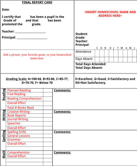Report Card Template Templates&Forms