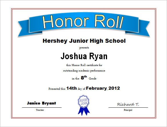 8 Printable Honor Roll Certificate Templates & Samples