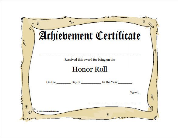 8 Printable Honor Roll Certificate Templates & Samples
