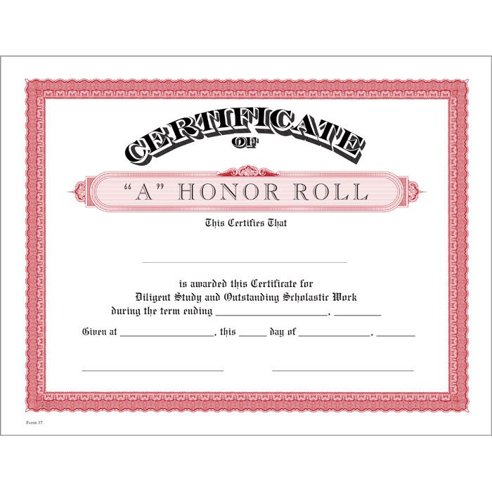 A Honor Roll Red Certificate Jones School Supply