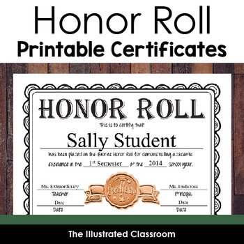 Editable Honor Roll Certificates Gold Silver and