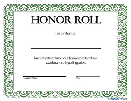 Honor Roll Certificate 2