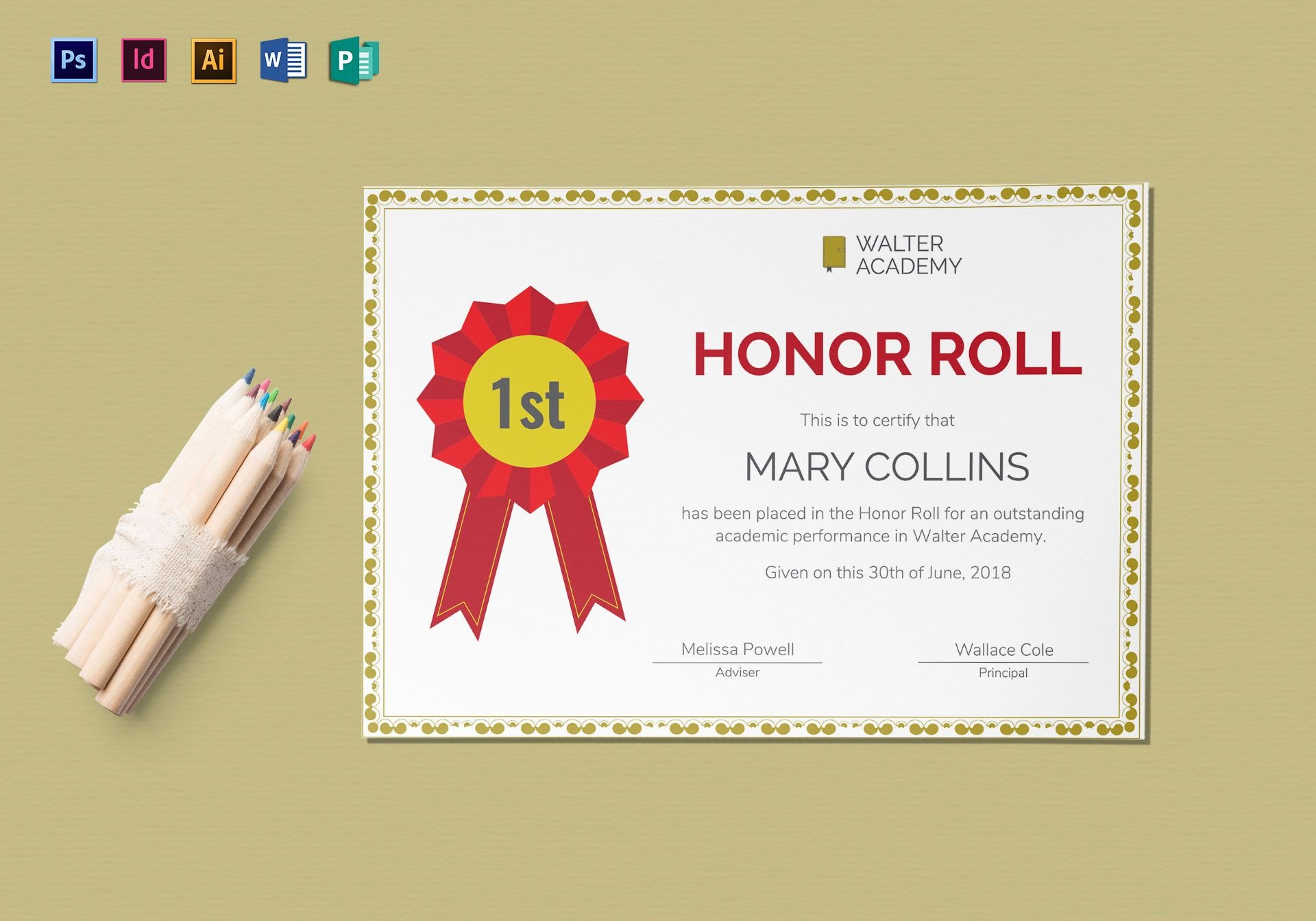 Honor Roll Certificate Design Template in PSD Word