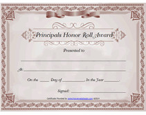 Printable Principals Honor Roll Awards Certificates Templates