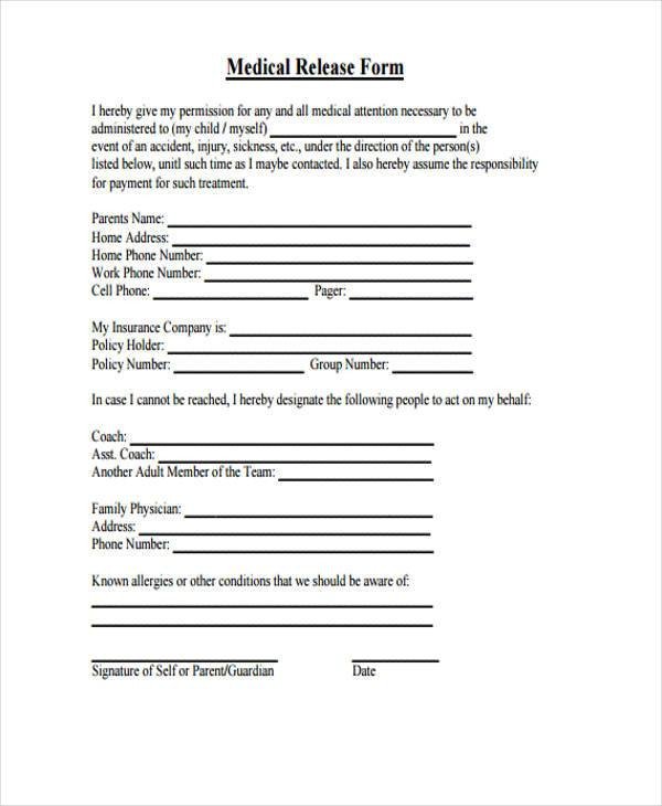 9 Hospital Release Form Samples Free Sample Example