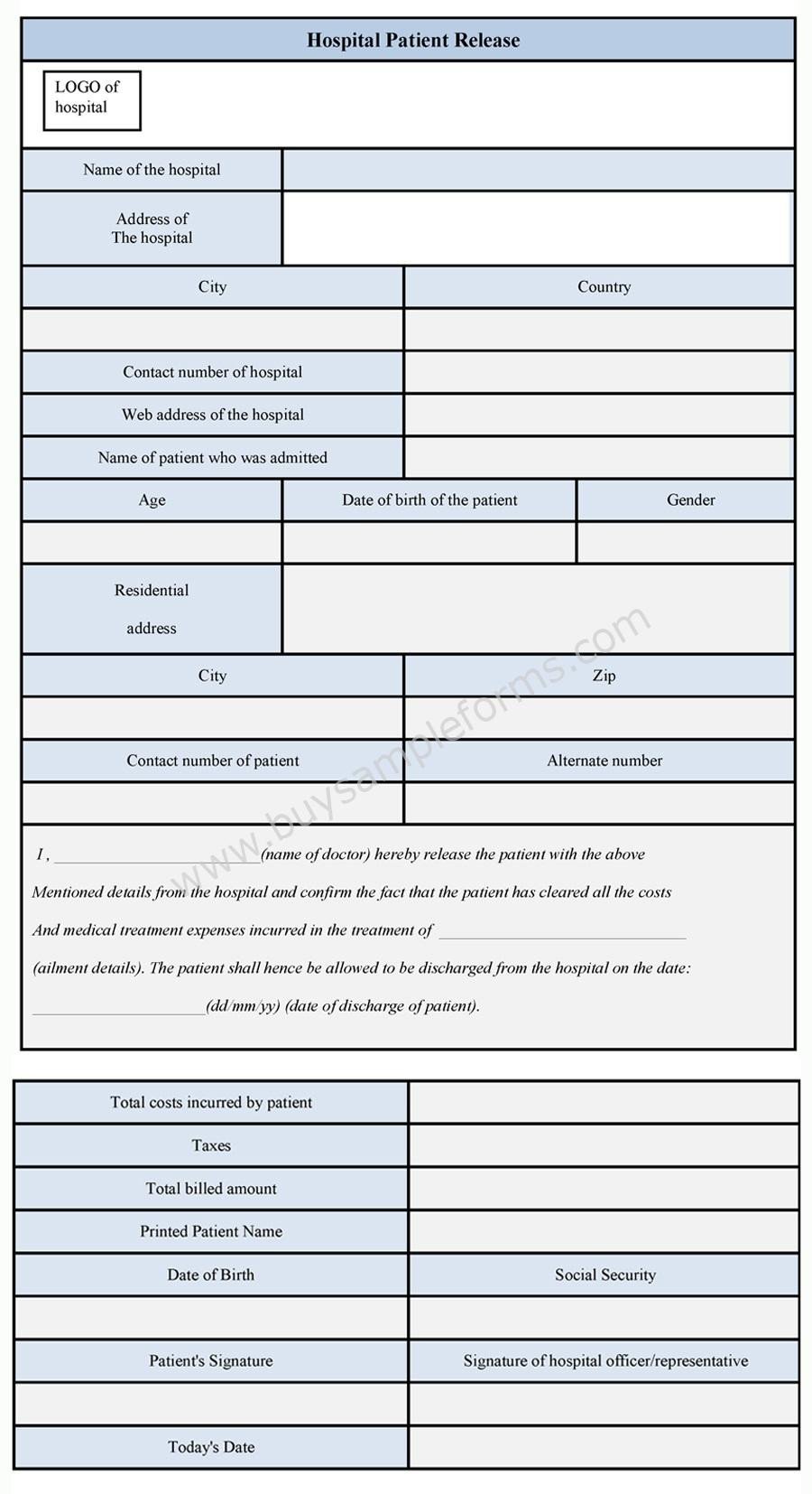 Hospital Patient Release Form Sample Forms