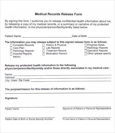 Release Medical Records Form