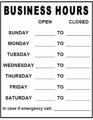 Business Hours Sign PDF Template Download