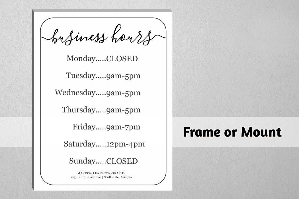 Business Hours Sign Printable Template Hours of