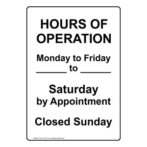 Hours Operation Sign NHE Dining Hospitality